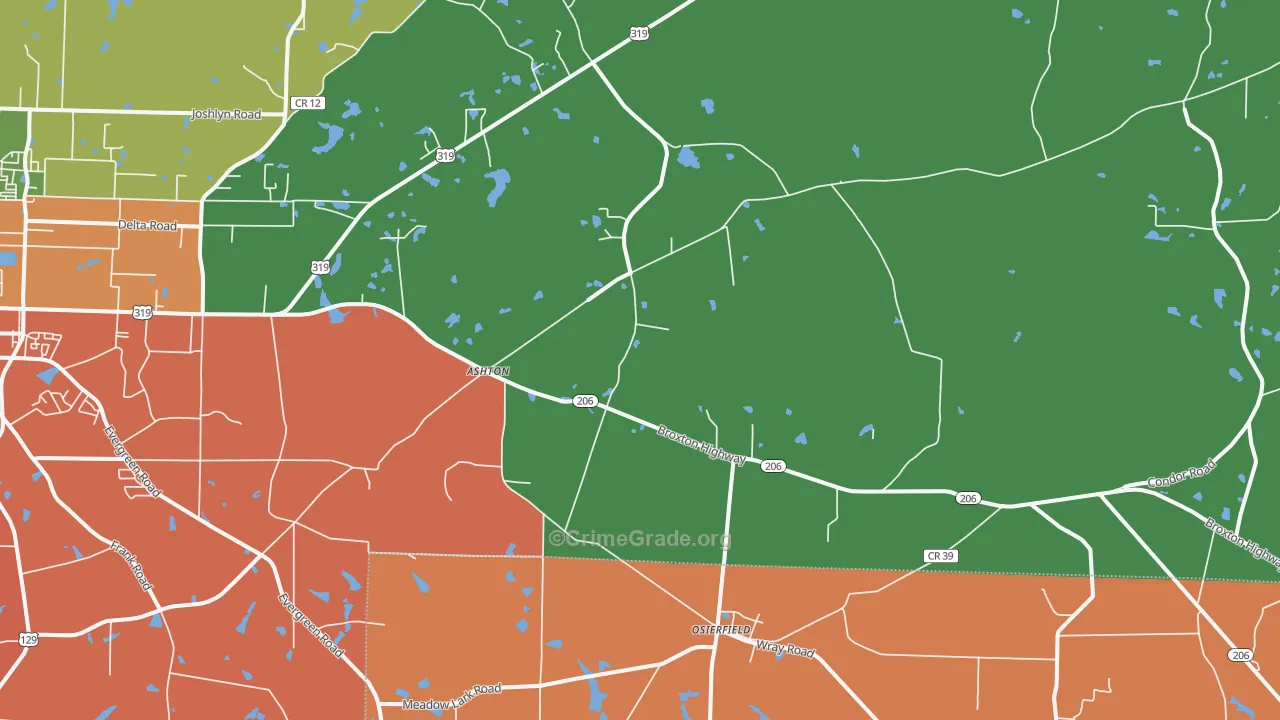 Osierfield, GA Map of Theft Rates