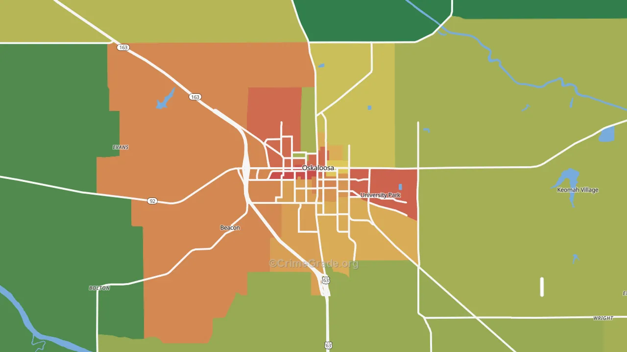 Oskaloosa, IA Map of Theft Rates