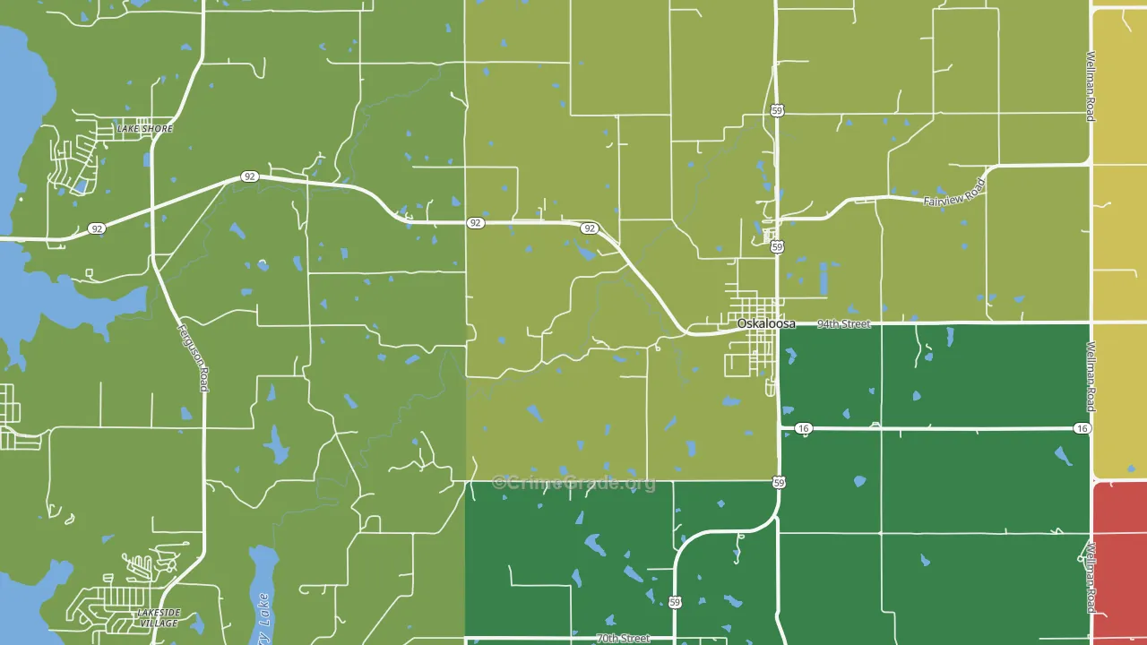 Oskaloosa, KS Map of Theft Rates