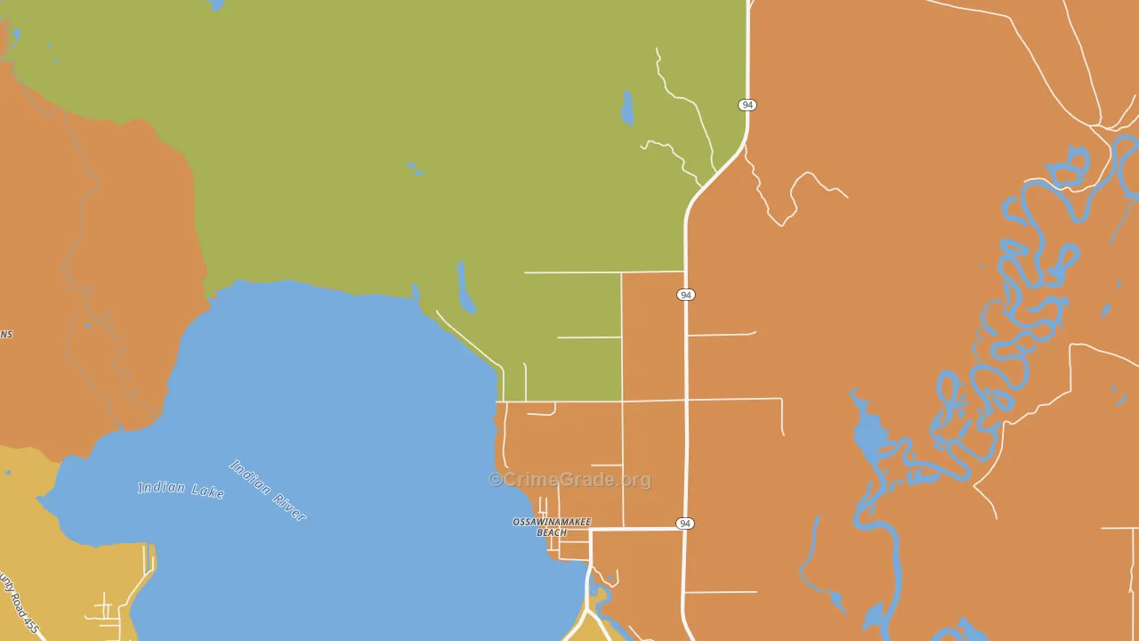Ossawinamakee Beach, MI Map of Theft Rates