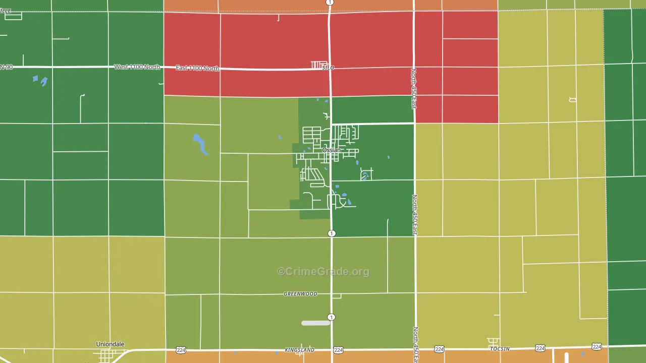 Ossian, IN Map of Theft Rates