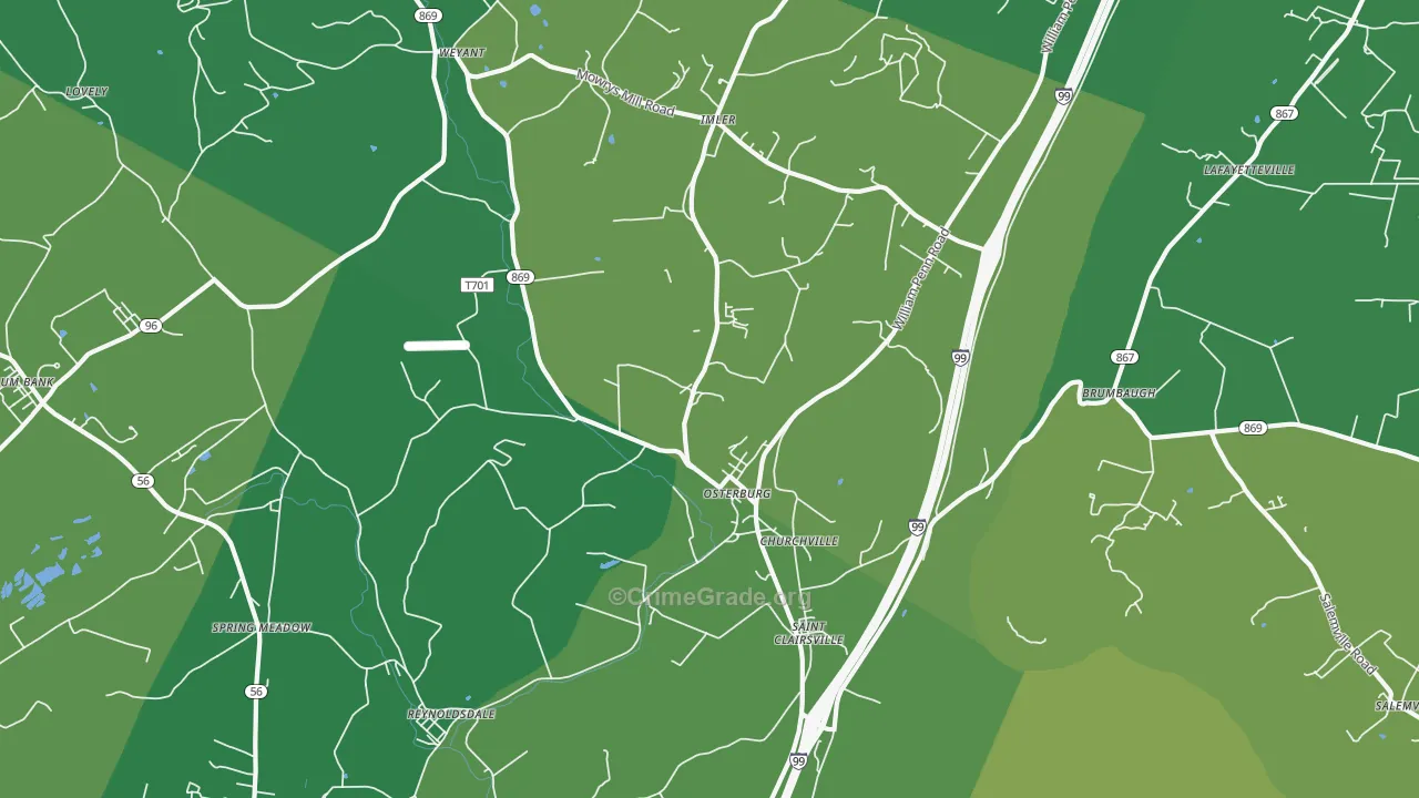 Osterburg, PA Map of Theft Rates