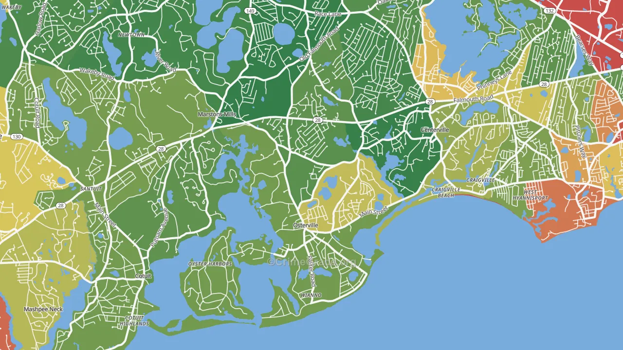 Osterville, MA Map of Theft Rates