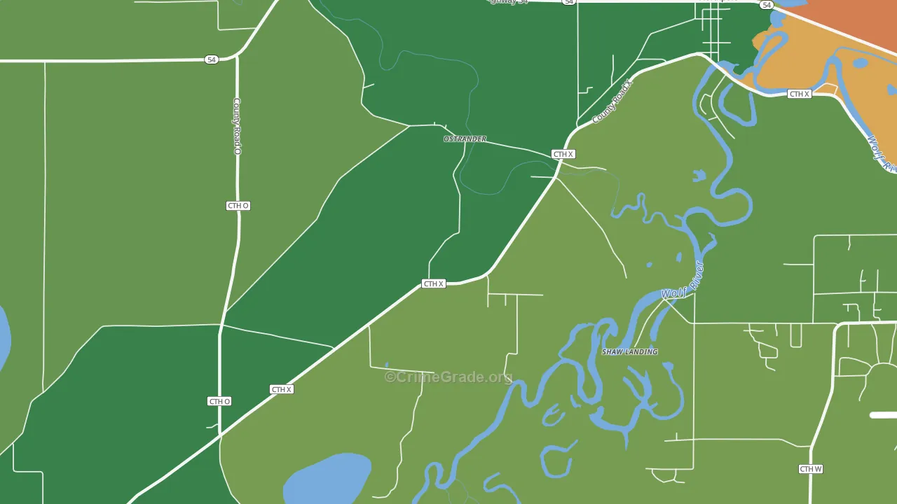 Ostrander, WI Map of Theft Rates
