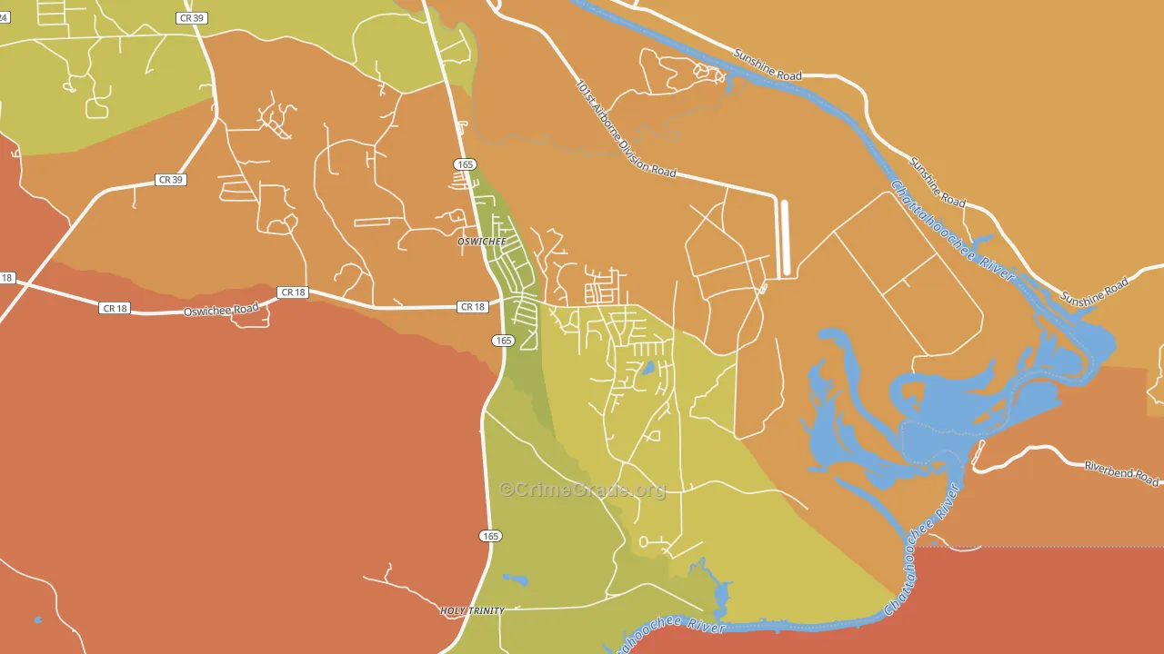 Oswichee, AL Map of Theft Rates
