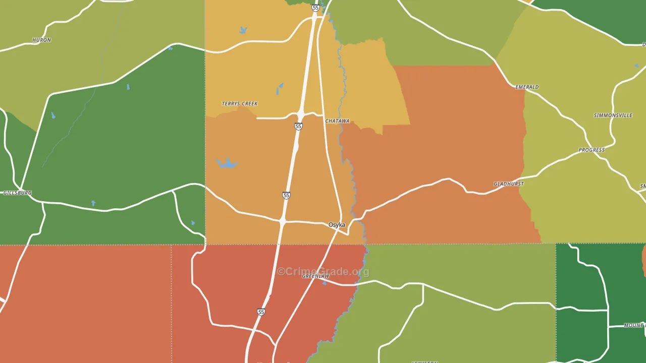 Osyka, MS Map of Theft Rates