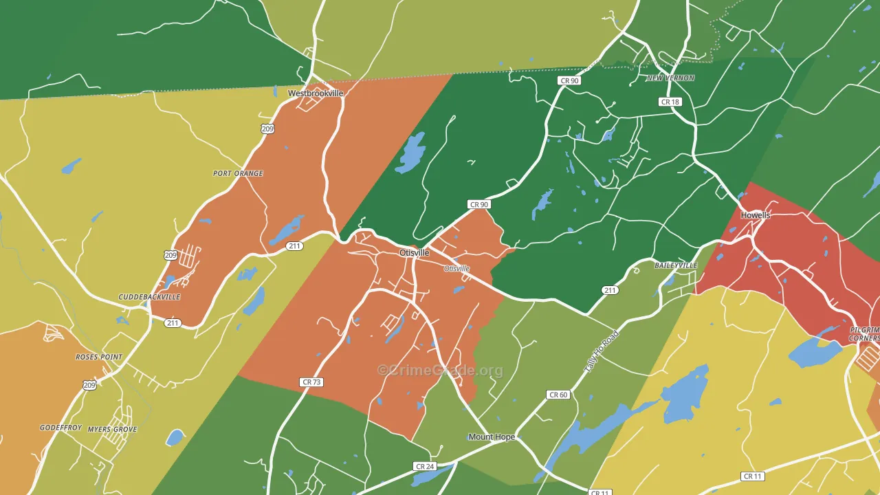 Otisville, NY Map of Theft Rates