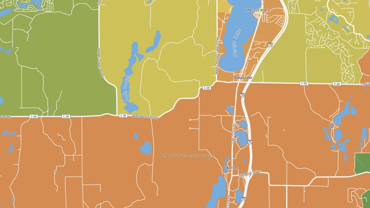 Otsego Lake, MI Map of Theft Rates