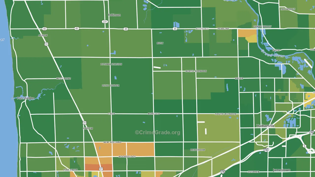 Ottawa County, MI Map of Theft Rates