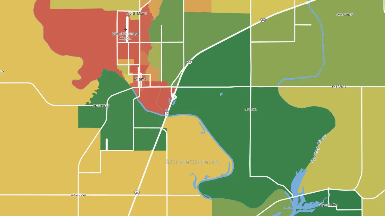 Ottawa County, OK Map of Theft Rates
