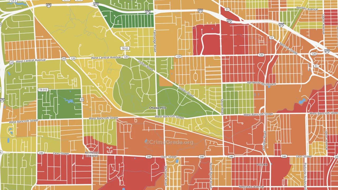 Ottawa Hills, OH Map of Theft Rates