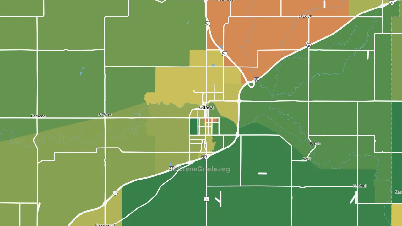 Ottawa, KS Map of Theft Rates