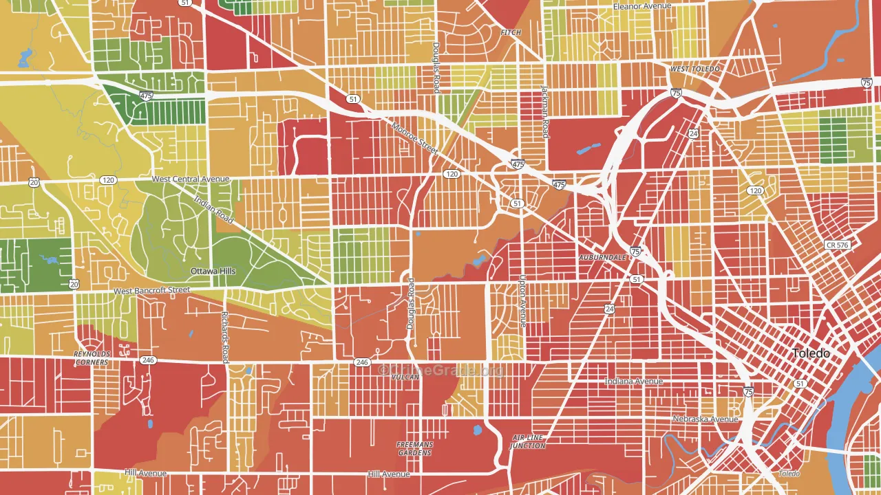 Ottawa, Toledo, OH Map of Theft Rates