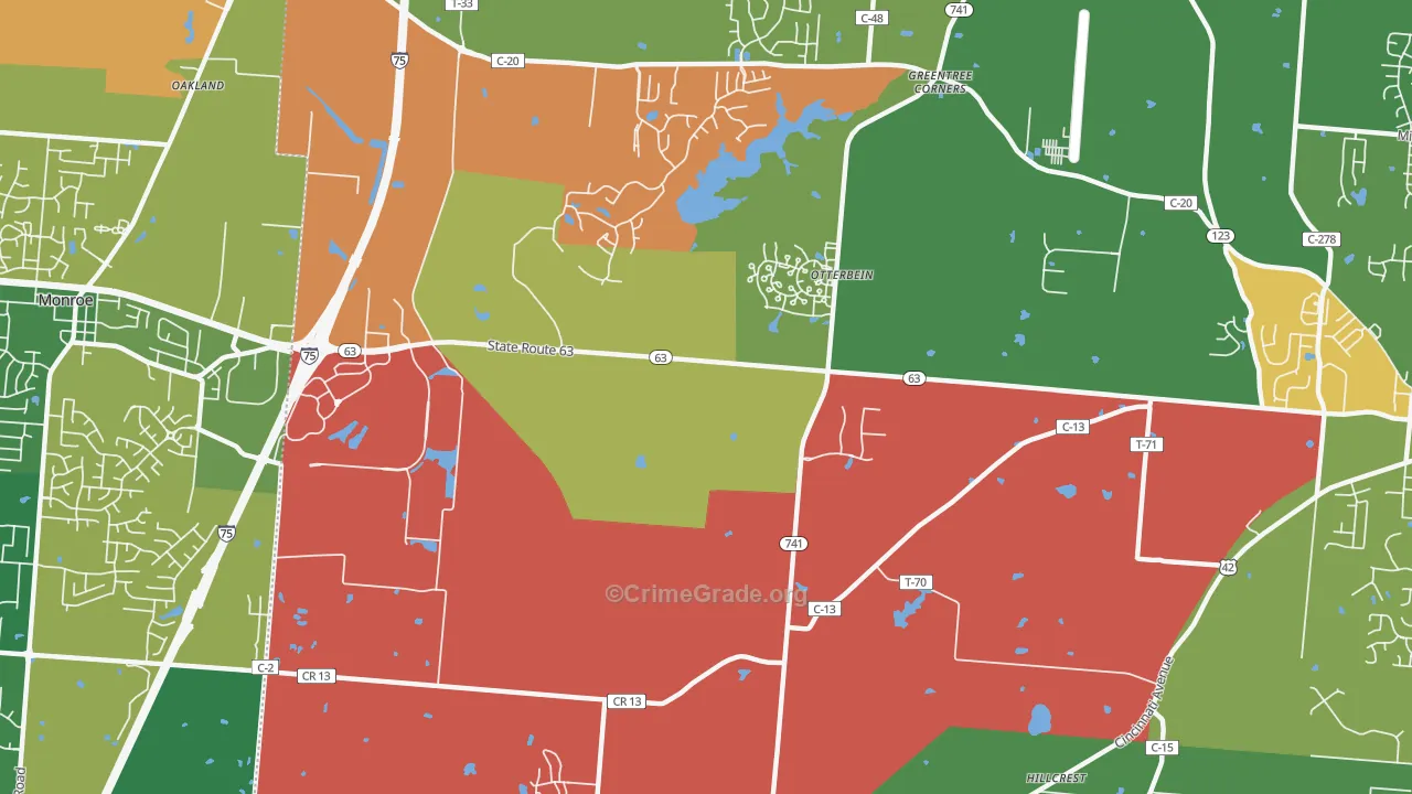 Otterbein, OH Map of Theft Rates