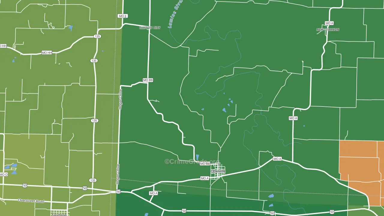 Otterville, MO Map of Theft Rates