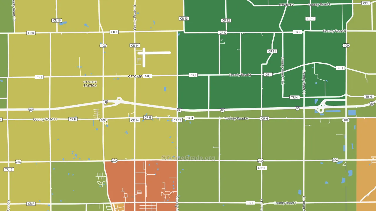 Ottokee, OH Map of Theft Rates