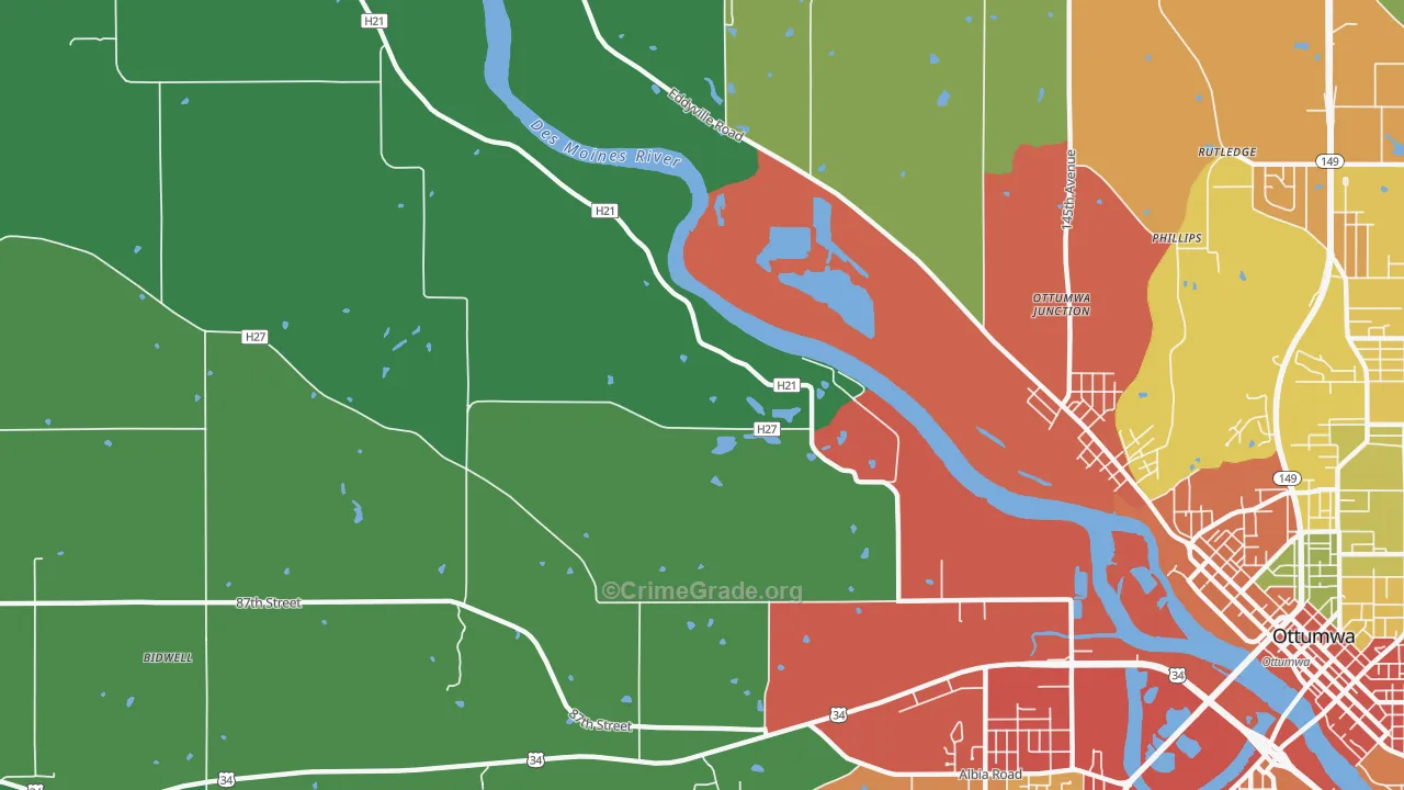 Ottumwa Junction, IA Map of Theft Rates