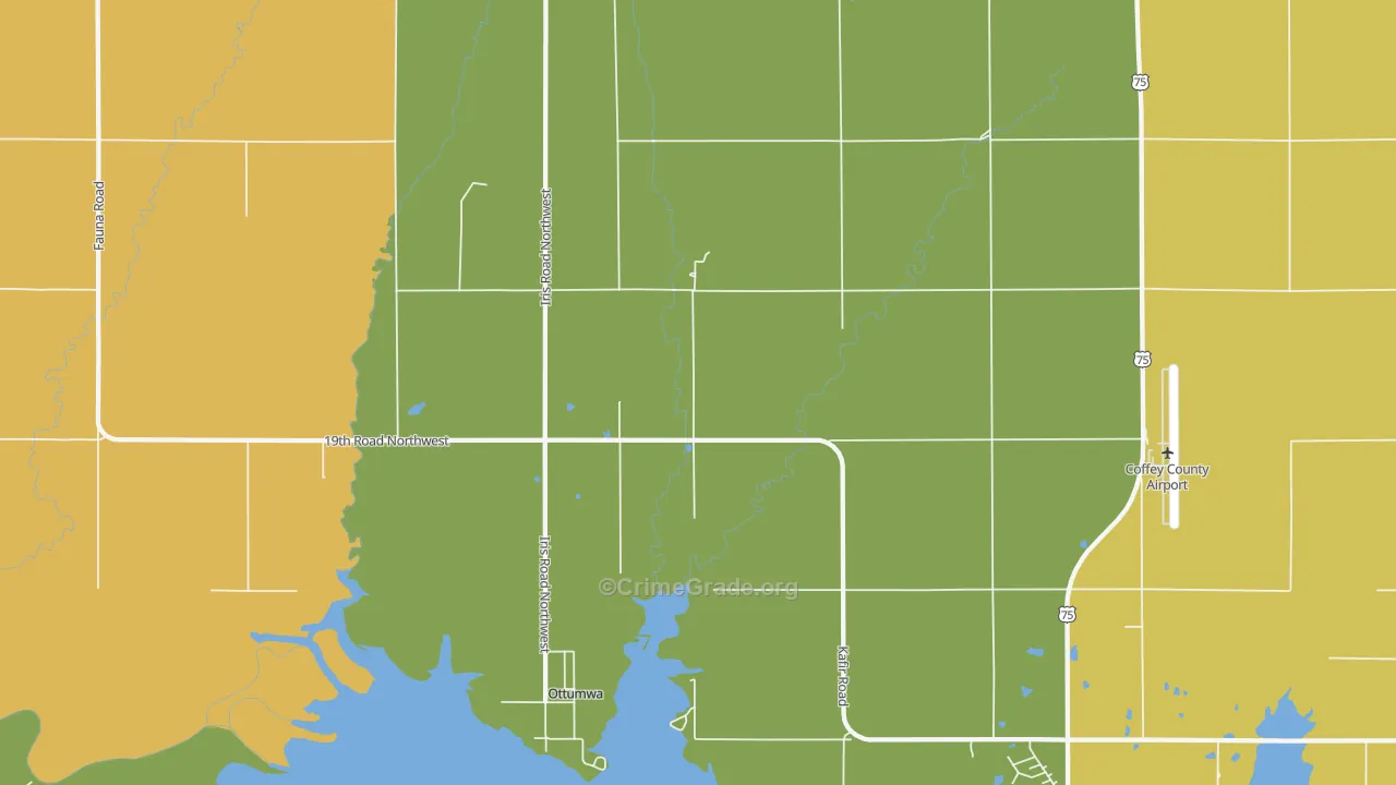 Ottumwa, KS Map of Theft Rates