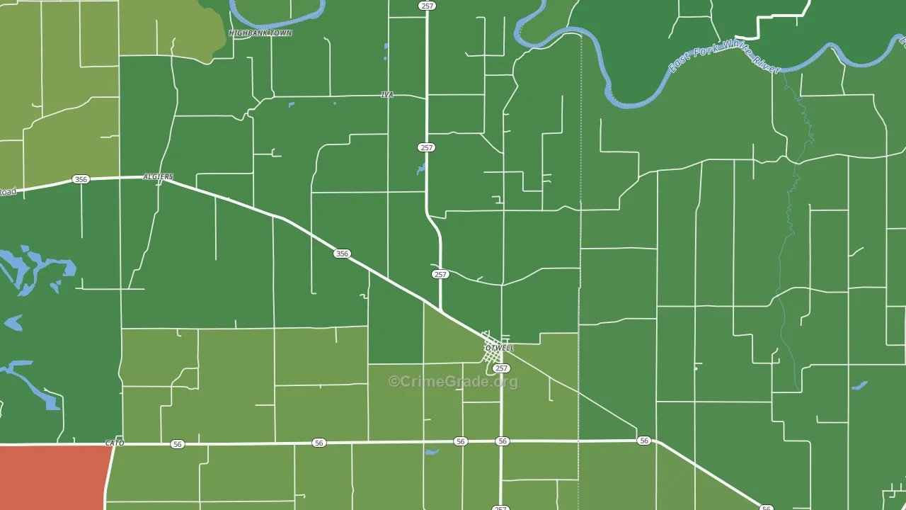 Otwell, IN Map of Theft Rates