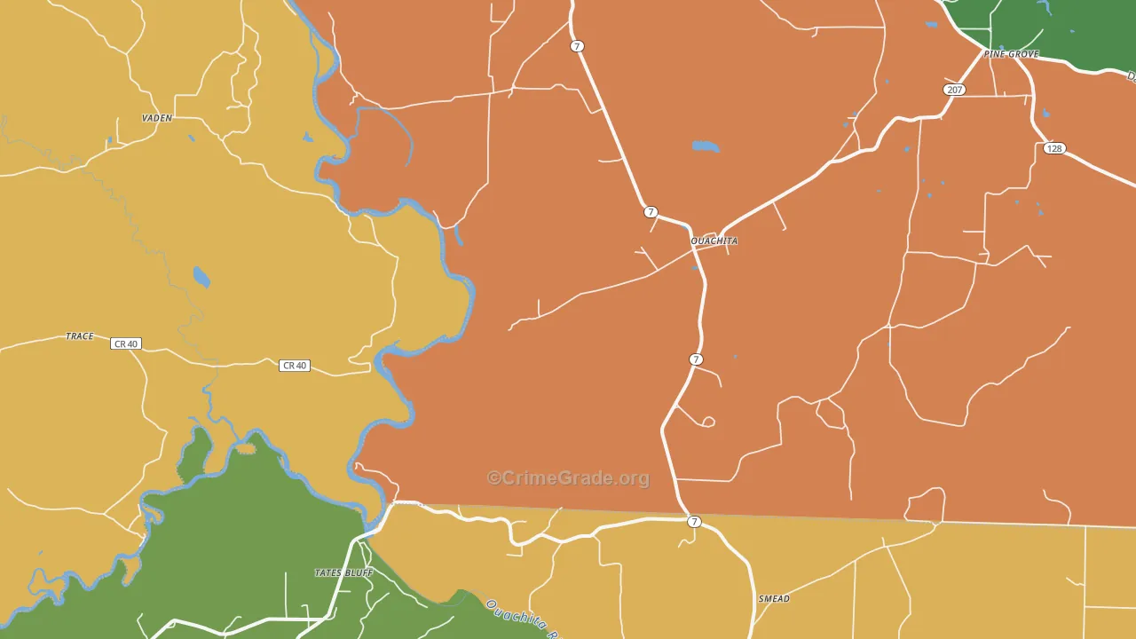 Ouachita, AR Map of Theft Rates