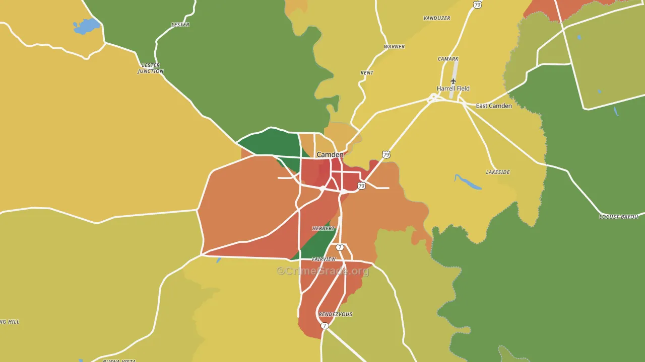 Ouachita County, AR Map of Theft Rates