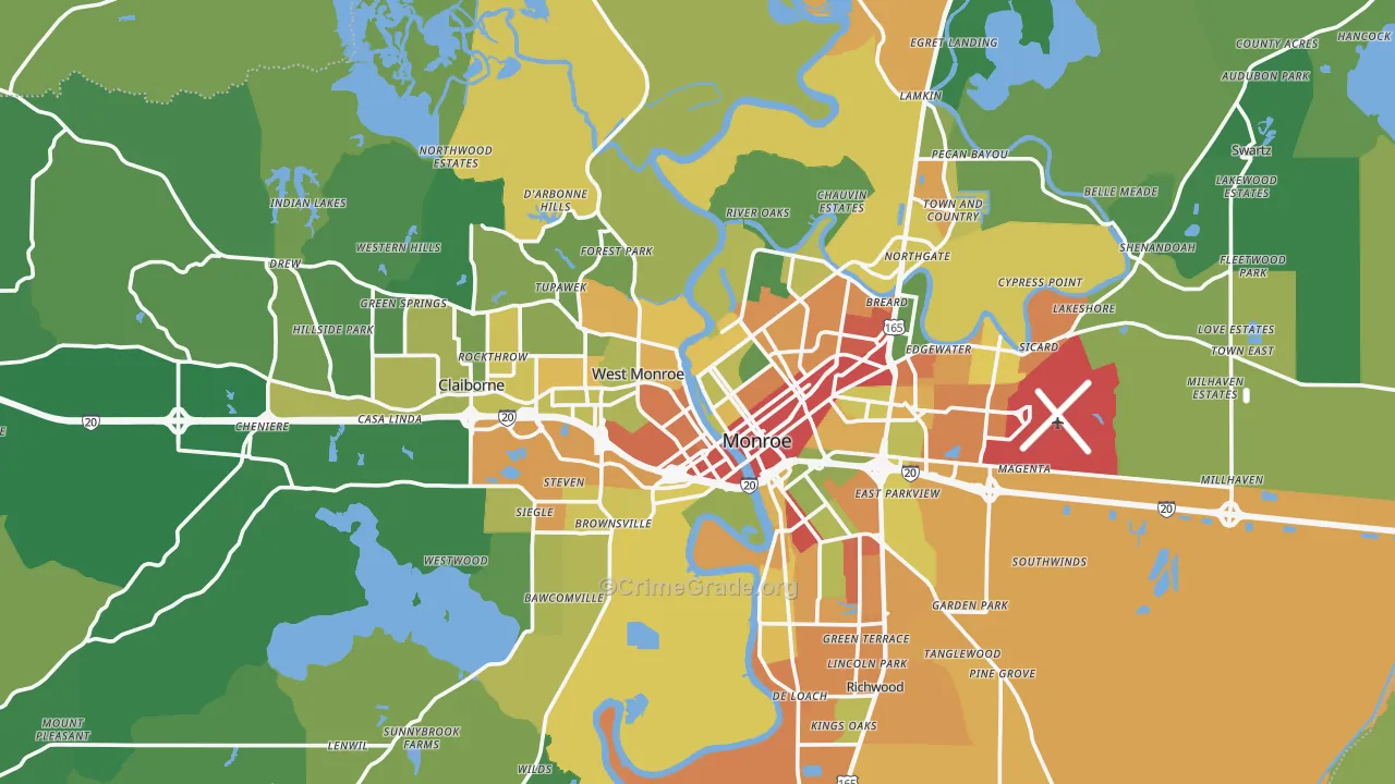 Ouachita Parish, LA Map of Theft Rates