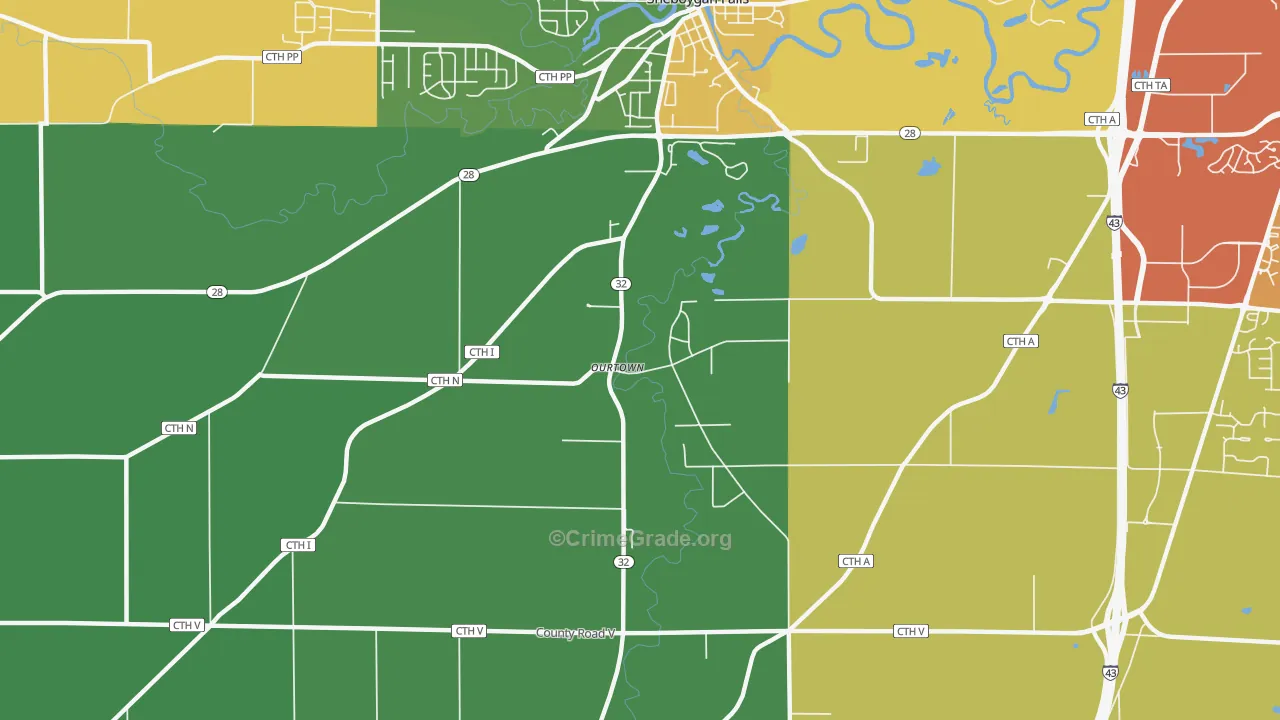 Ourtown, WI Map of Theft Rates
