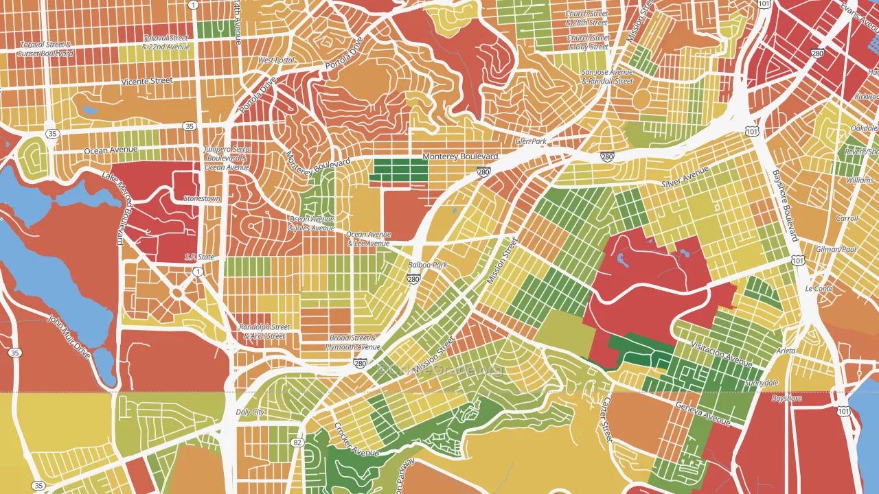 Outer Mission, San Francisco, CA Map of Theft Rates