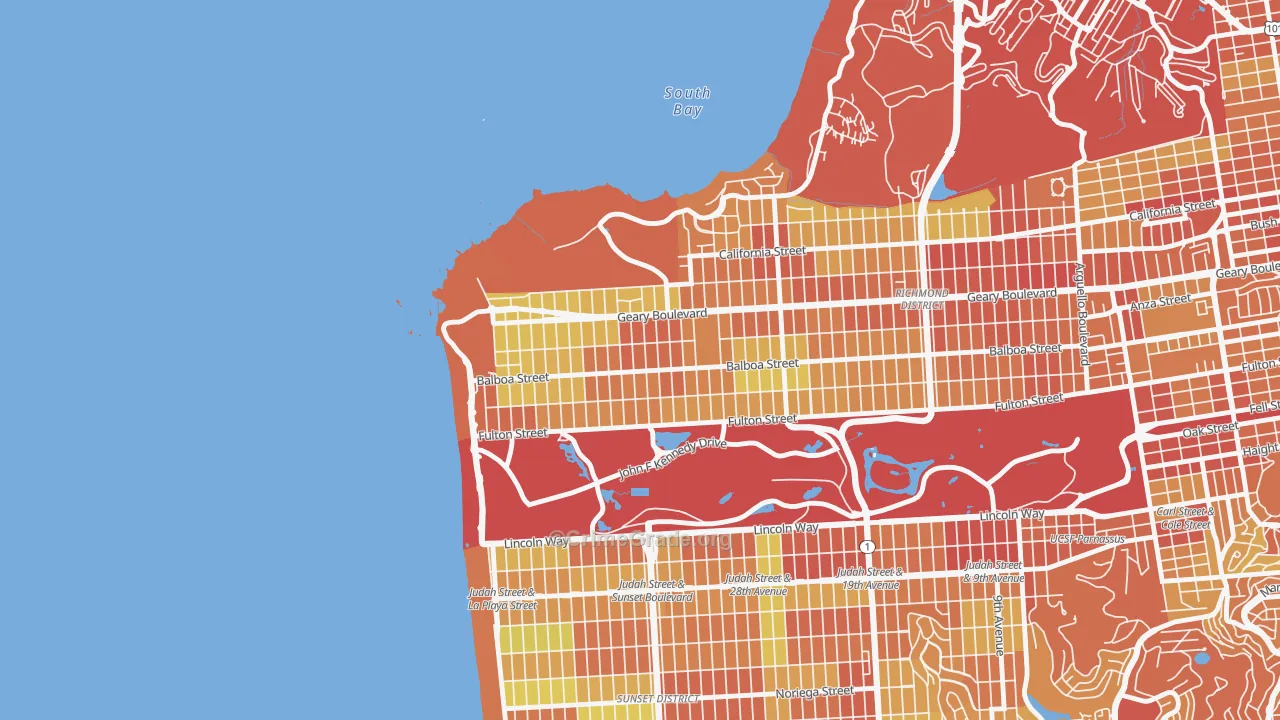 Outer Richmond, San Francisco, CA Map of Theft Rates