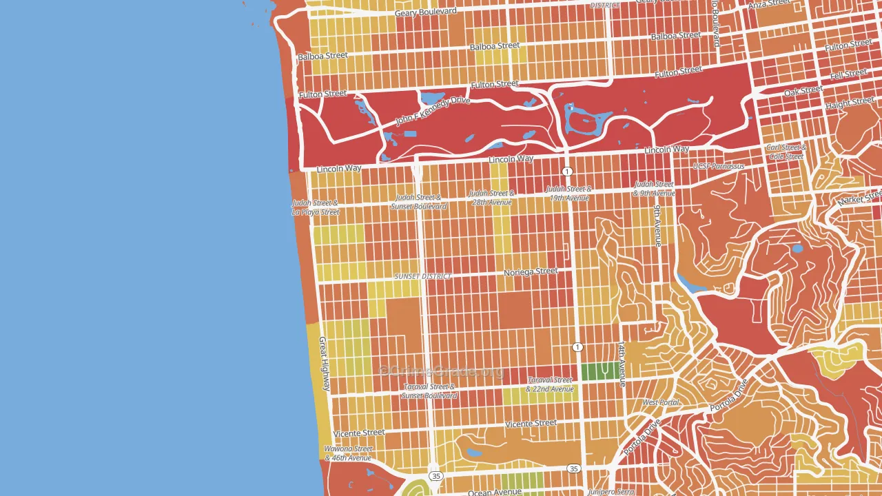 Outer Sunset, San Francisco, CA Map of Theft Rates