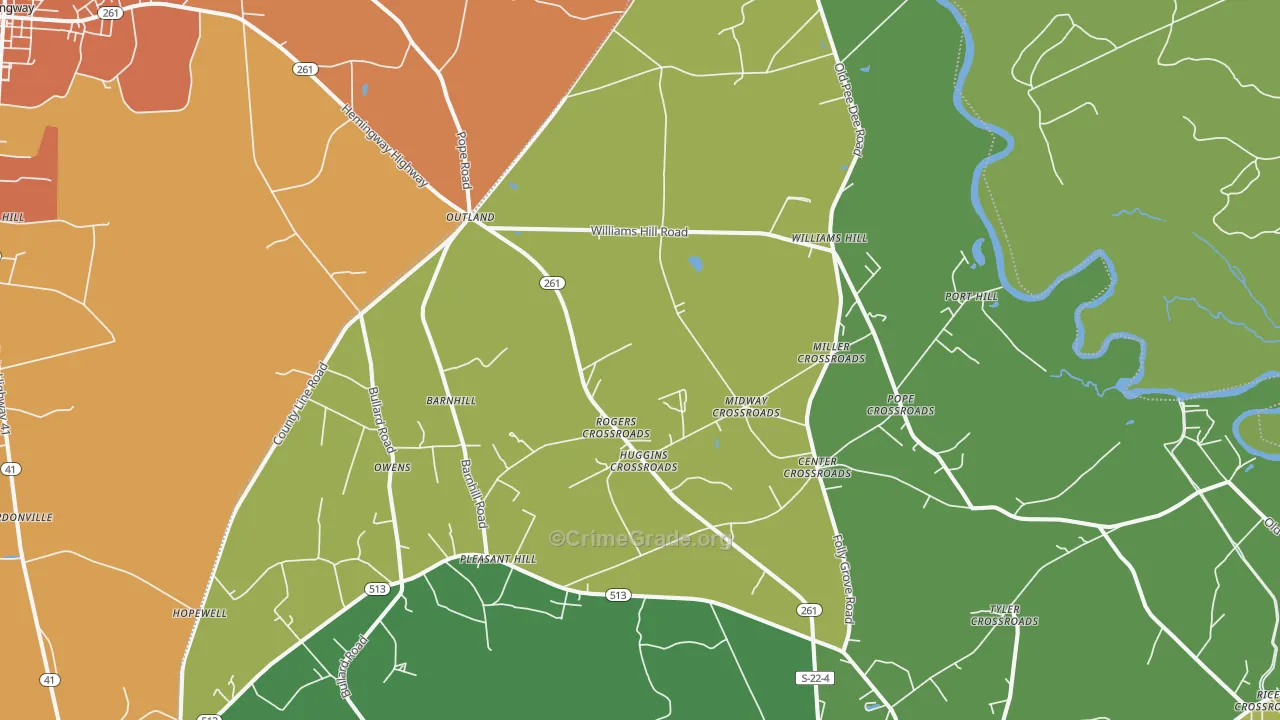 Outland, SC Map of Theft Rates