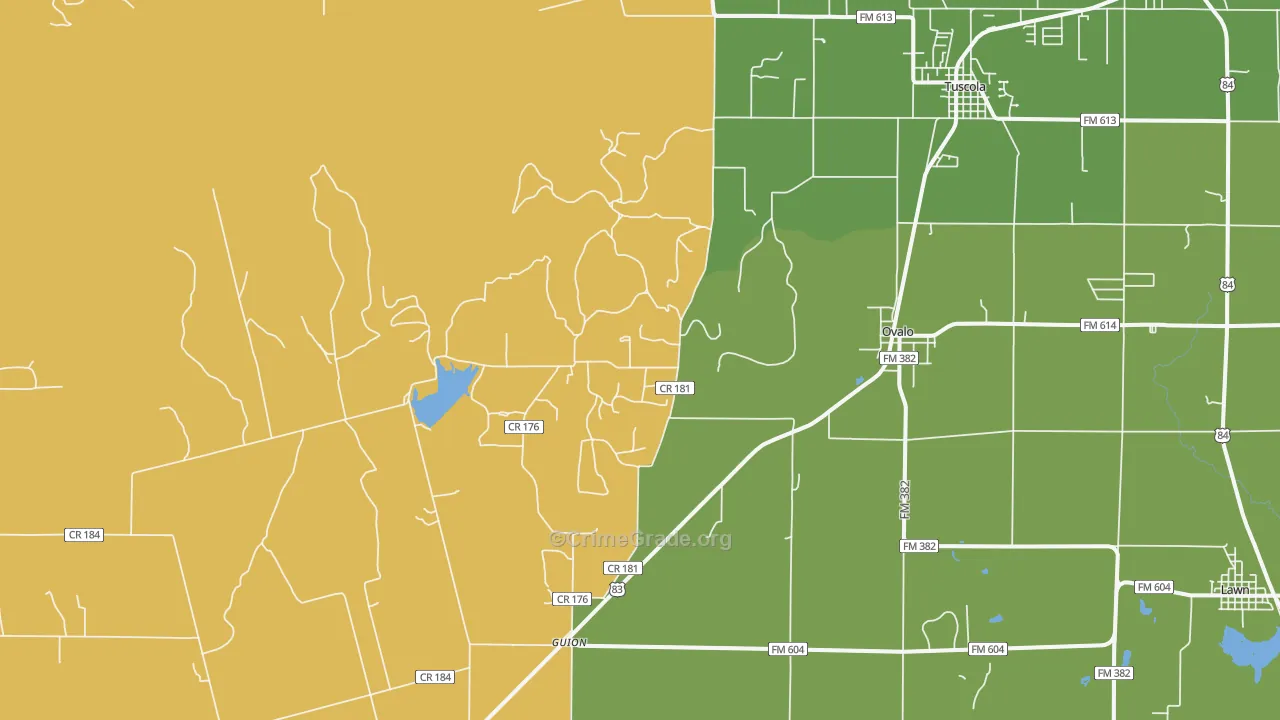 Ovalo, TX Map of Theft Rates
