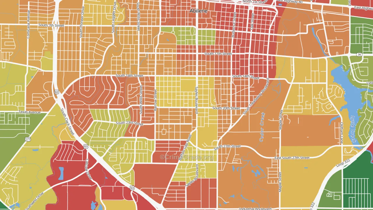 Over Place Area, Abilene, TX Map of Theft Rates