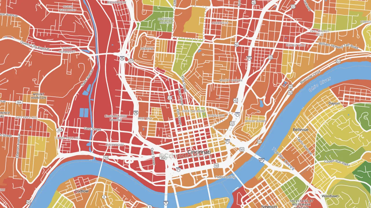 Over-the-Rhine, Cincinnati, OH Map of Theft Rates