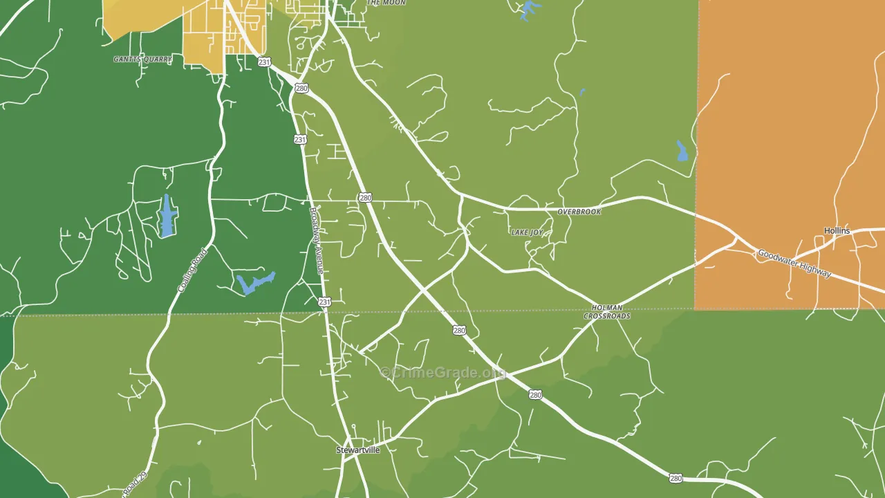 Overbrook, AL Map of Theft Rates