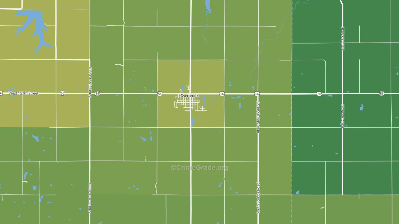Overbrook, KS Map of Theft Rates