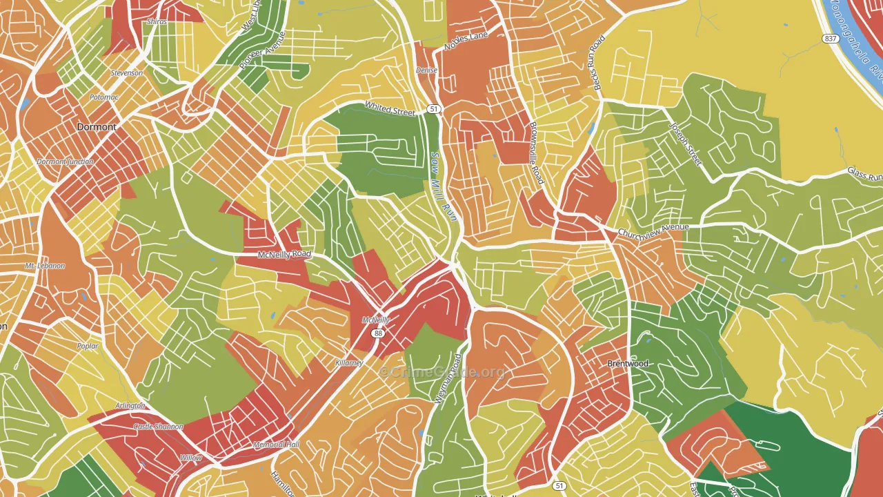Overbrook, Pittsburgh, PA Map of Theft Rates