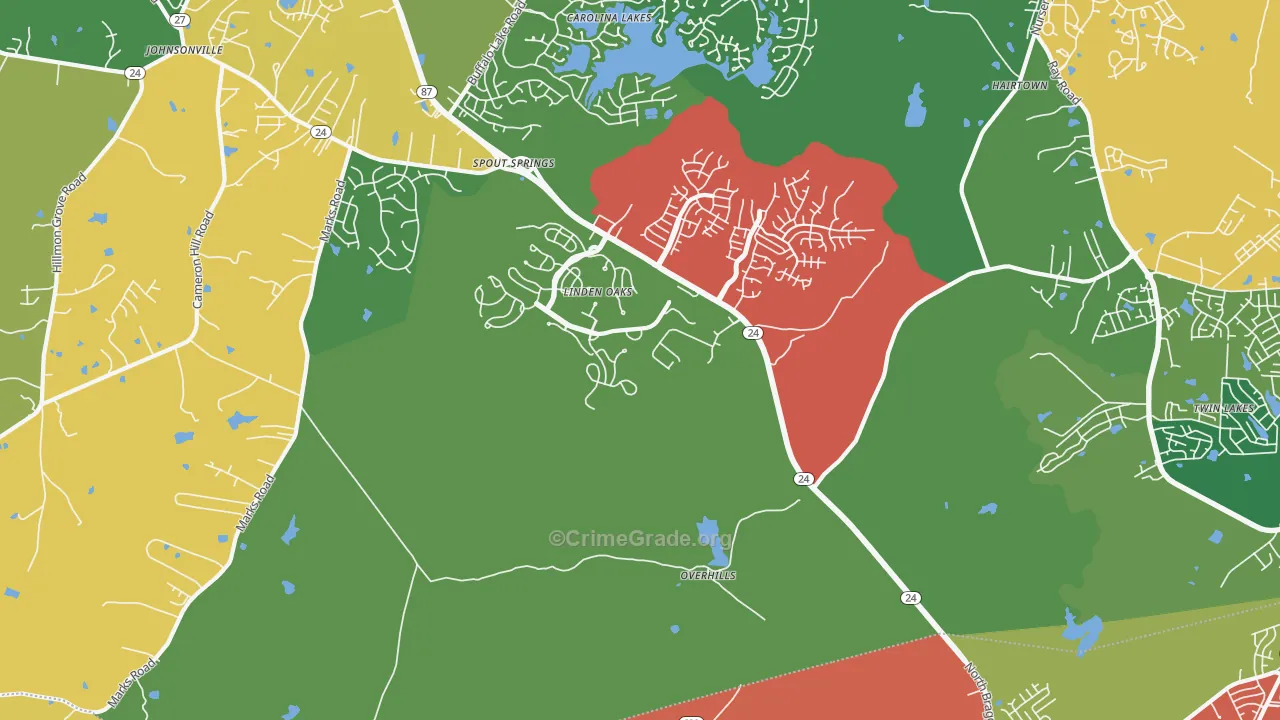 Overhills, NC Map of Theft Rates