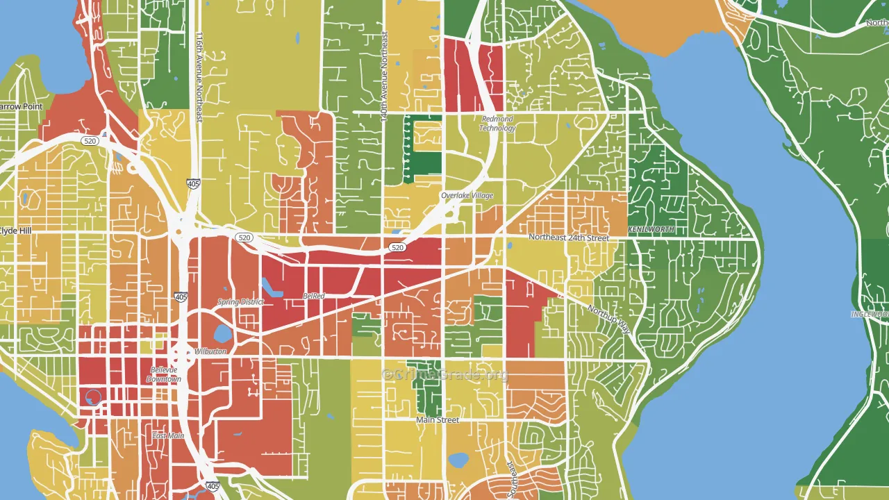 Overlake, Bellevue, WA Map of Theft Rates
