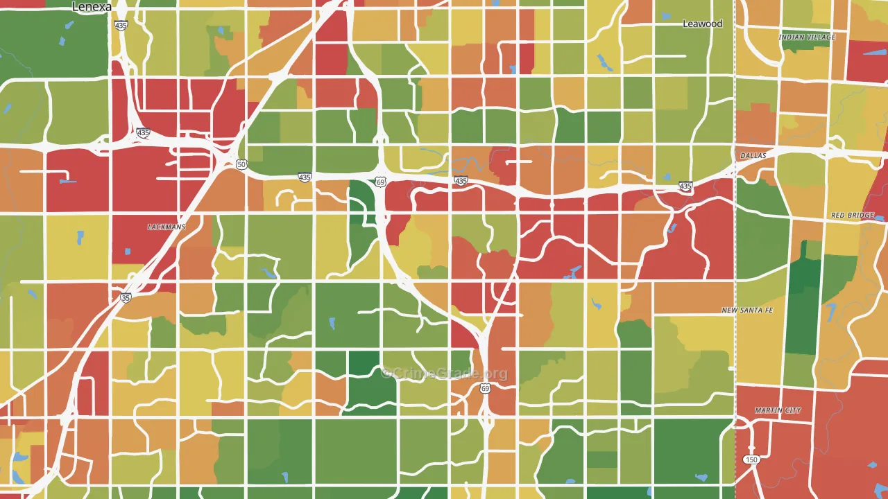 Overland Park, KS Map of Theft Rates
