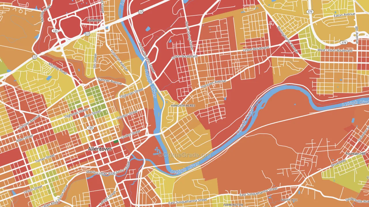 Overlook Park, Allentown, PA Map of Theft Rates