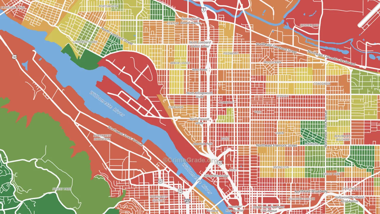 Overlook, Portland, OR Map of Theft Rates