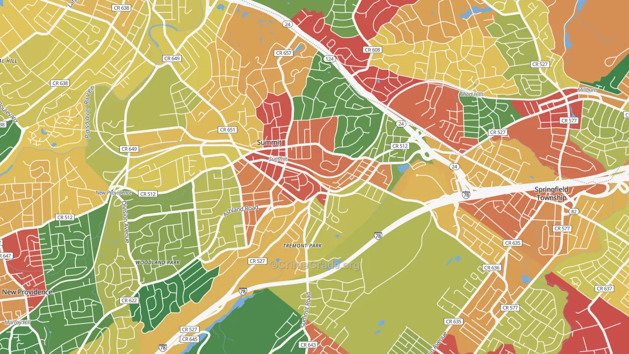 Overlook, Summit, NJ Map of Theft Rates
