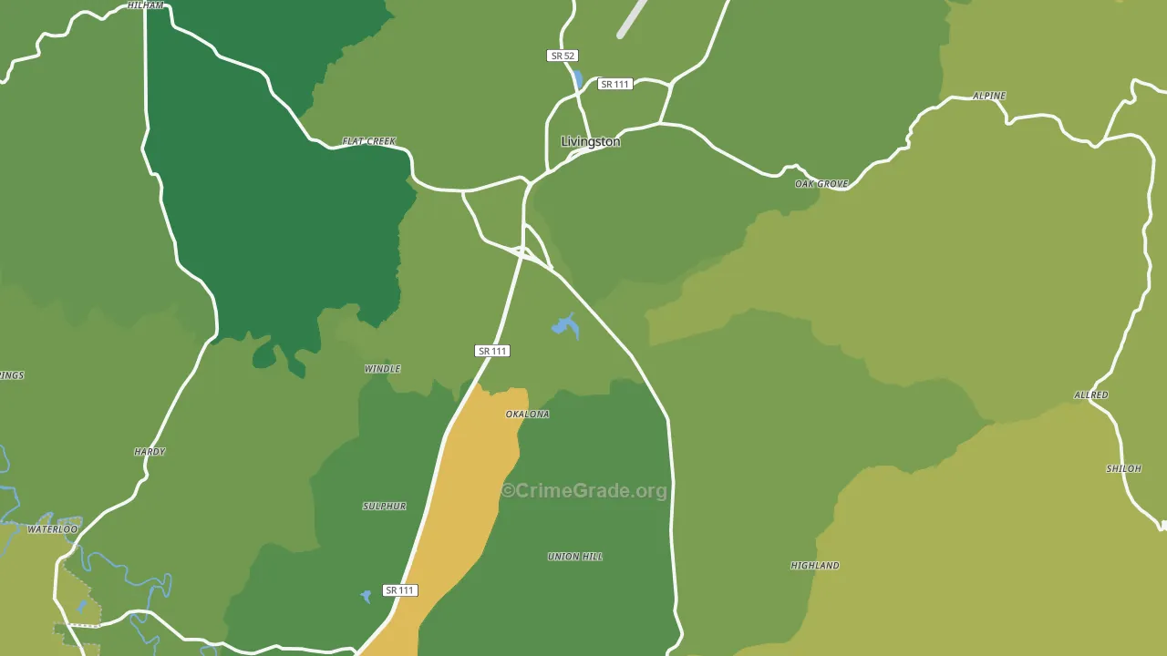 Overton County, TN Map of Theft Rates