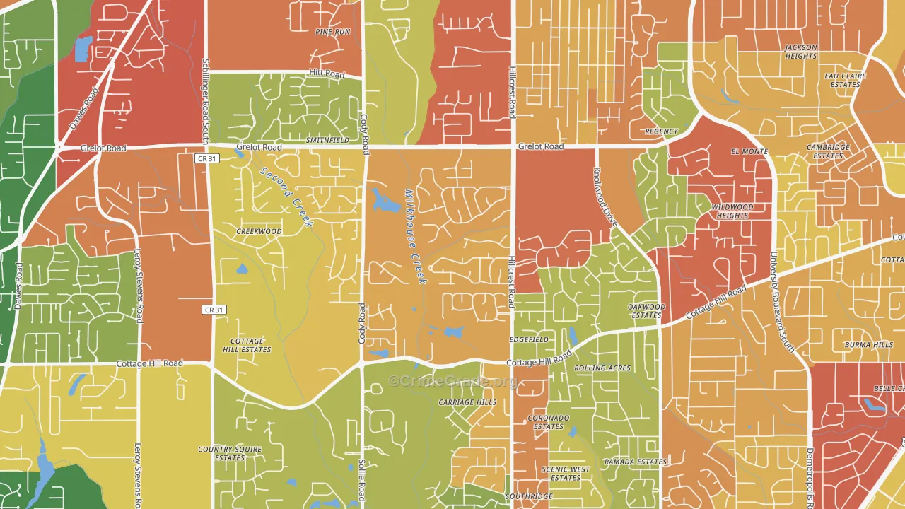 Overton, Mobile, AL Map of Theft Rates