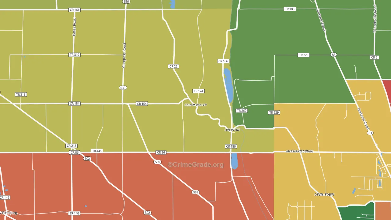Overton, OH Map of Theft Rates