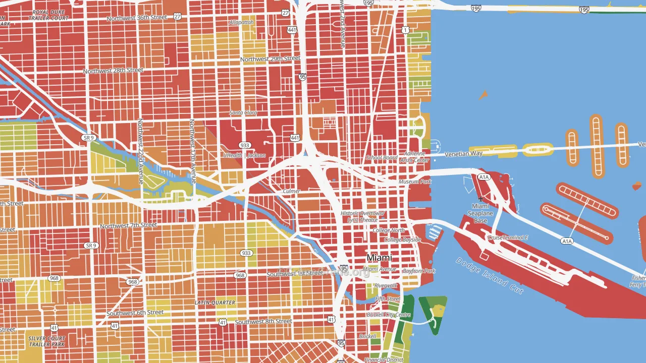 Overtown, Miami, FL Map of Theft Rates