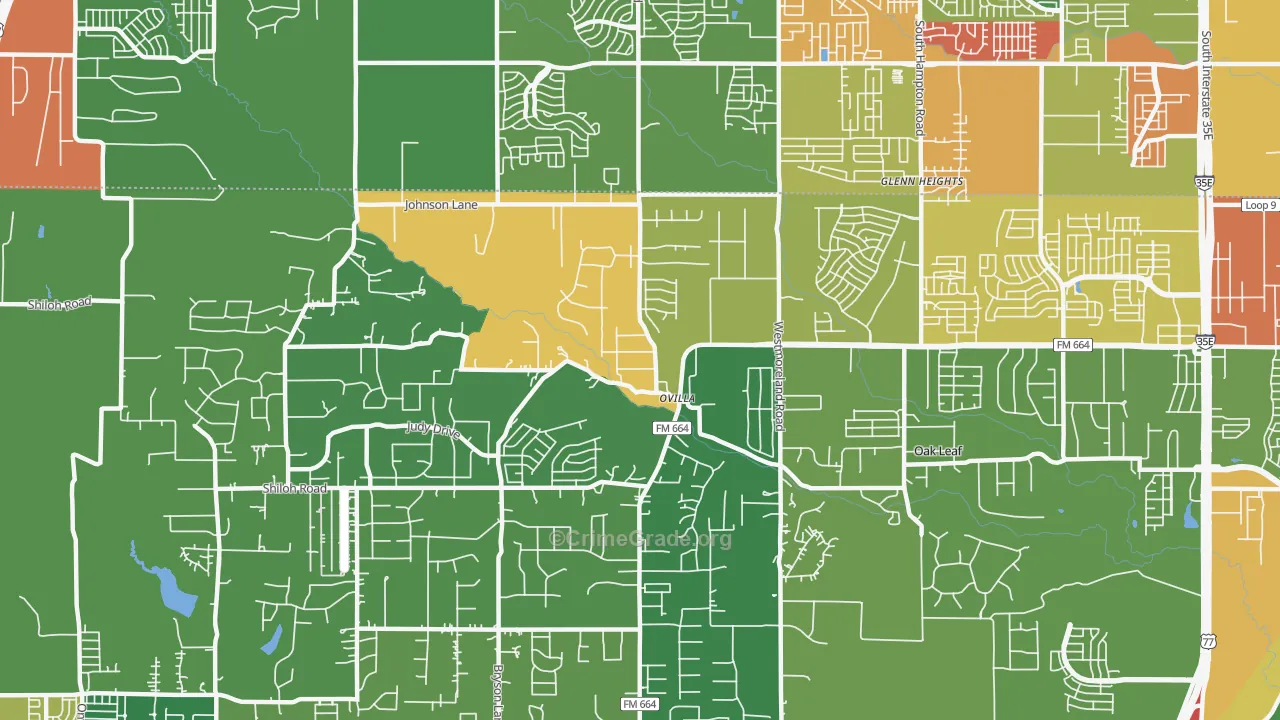 Ovilla, TX Map of Theft Rates