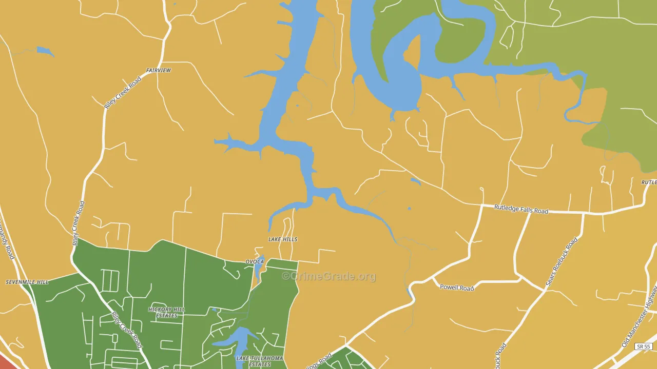 Ovoca, TN Map of Theft Rates