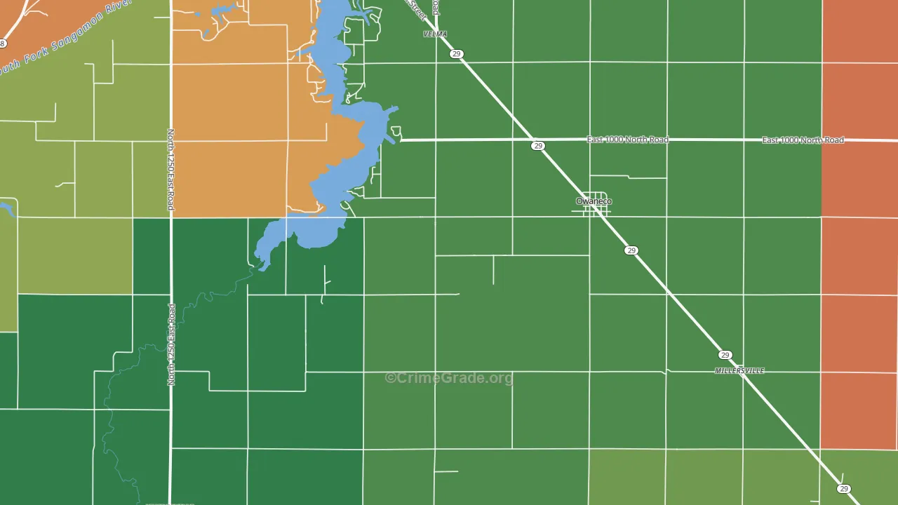 Owaneco, IL Map of Theft Rates
